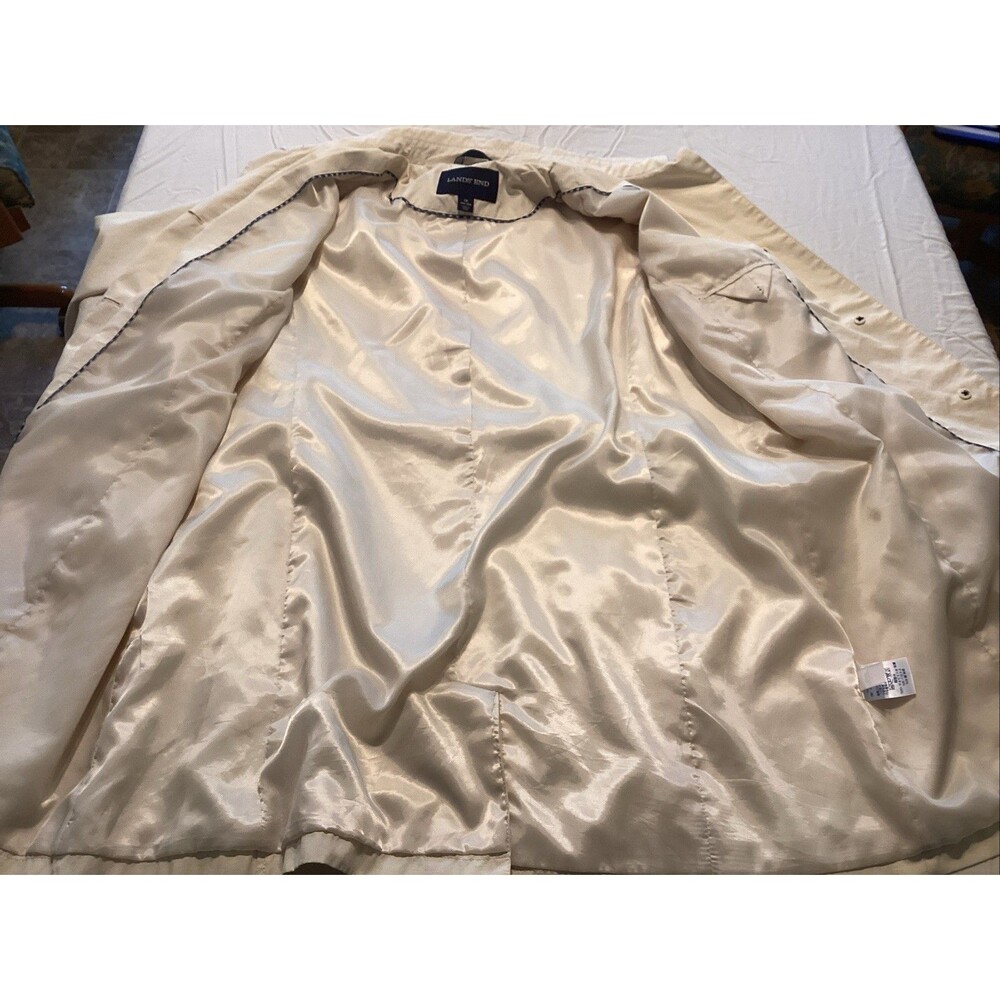 lands end women’s trench coat 1X cream brown buttons shoulder epaulettes belt - Picture 9 of 12